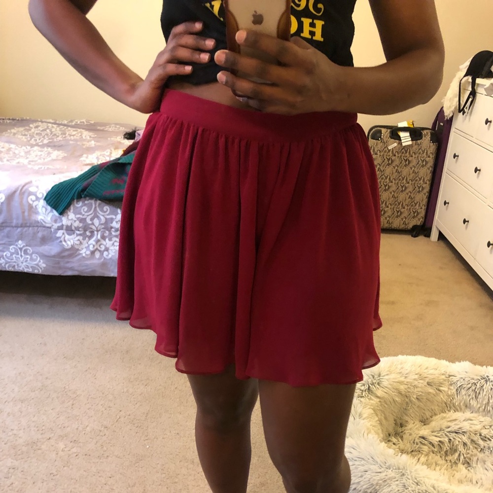 Cranberry red flowy mini skirt